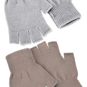 2 Pair Unisex Winter Half Finger Gloves Knitted Fingerless Mittens Warm Stretchy